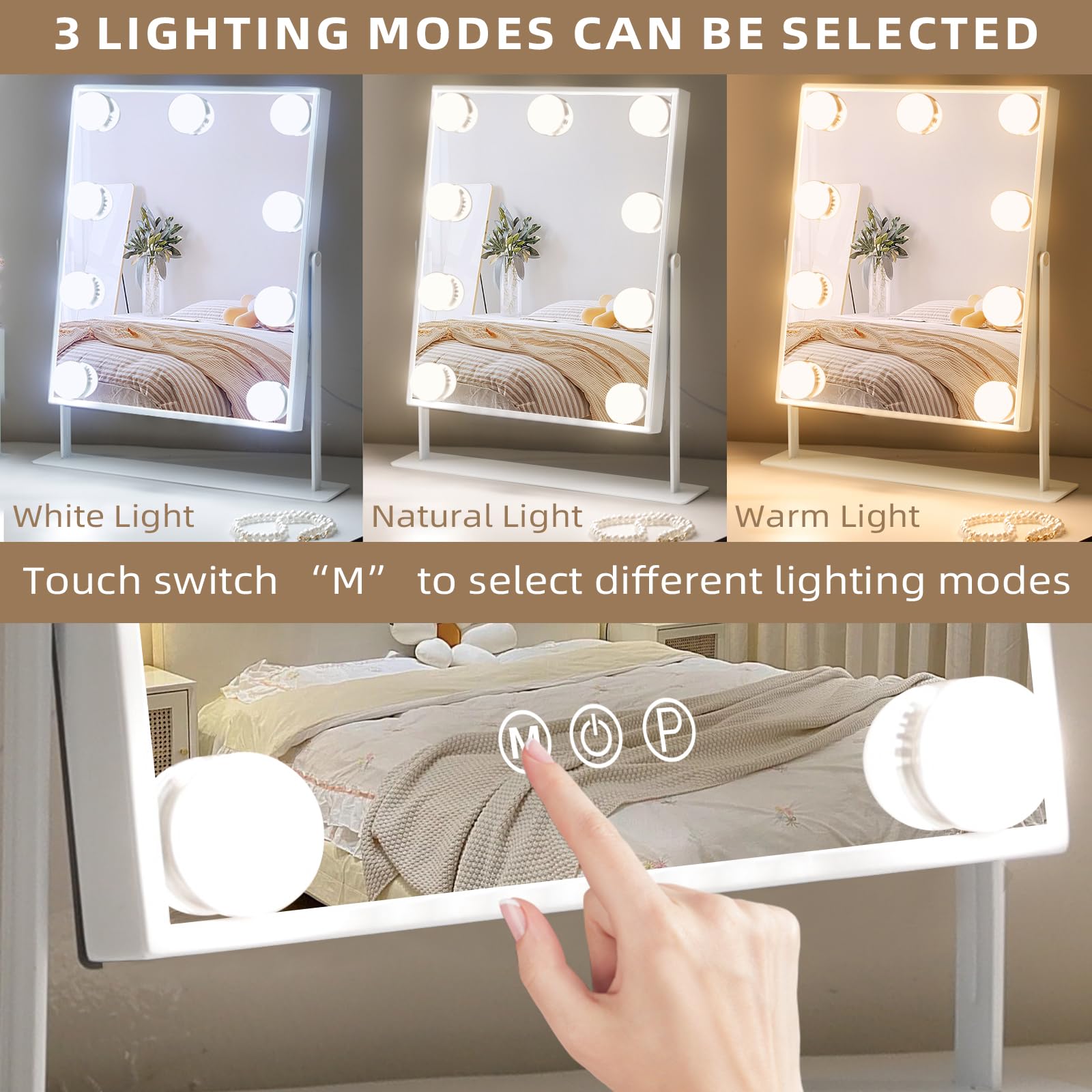 Hansong-espejo-vanidad-9-led iluminación estable para retoques precisos.