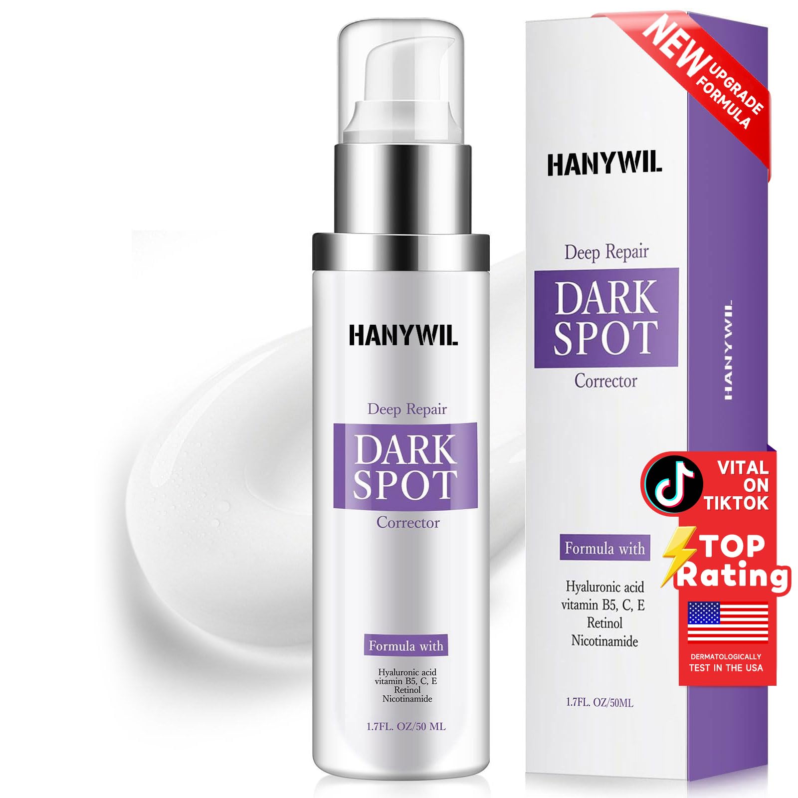 HANYWIL serum eliminador de manchas en rostro y cuerpo para tono uniforme.