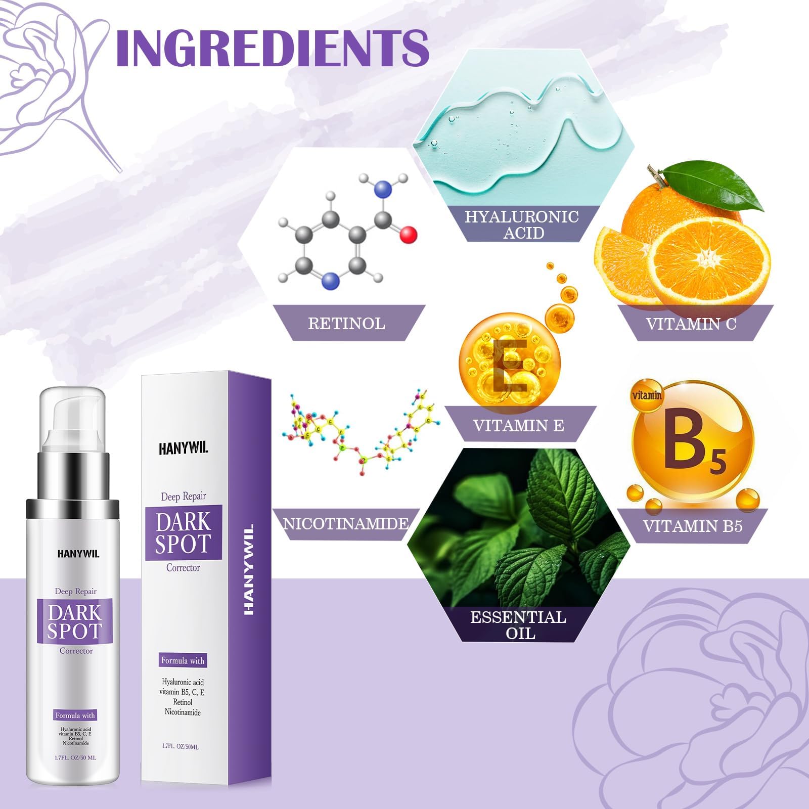 HANYWIL serum retinol iluminador, presentado en frasco, aporta luminosidad a la piel.
