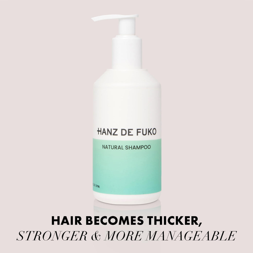 Hanz de Fuko Champú Natural, ingredientes botánicos para nutrición suave del cabello.