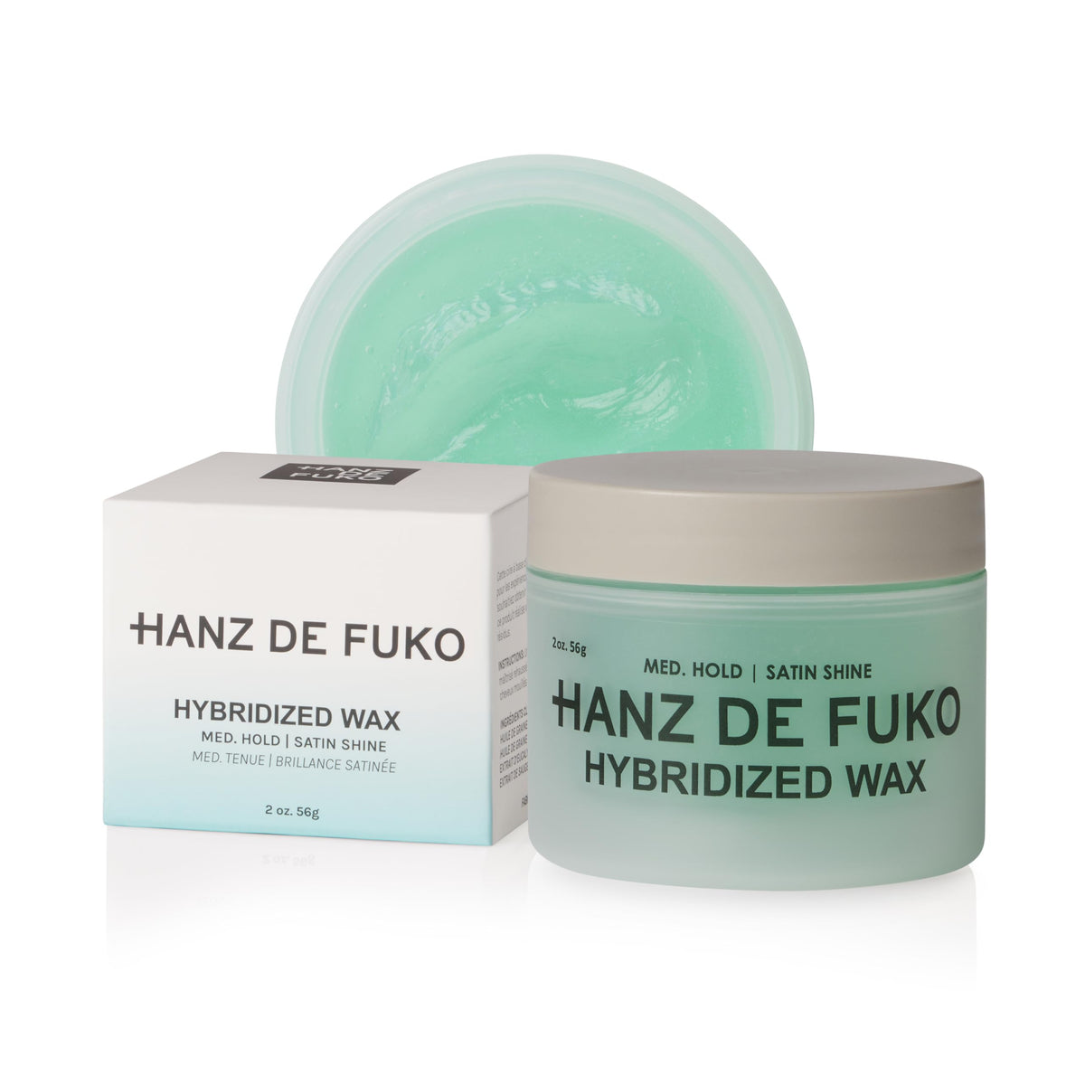Hanz de Fuko Hybridized Wax acabado medio para peinados versátiles con brillo natural.