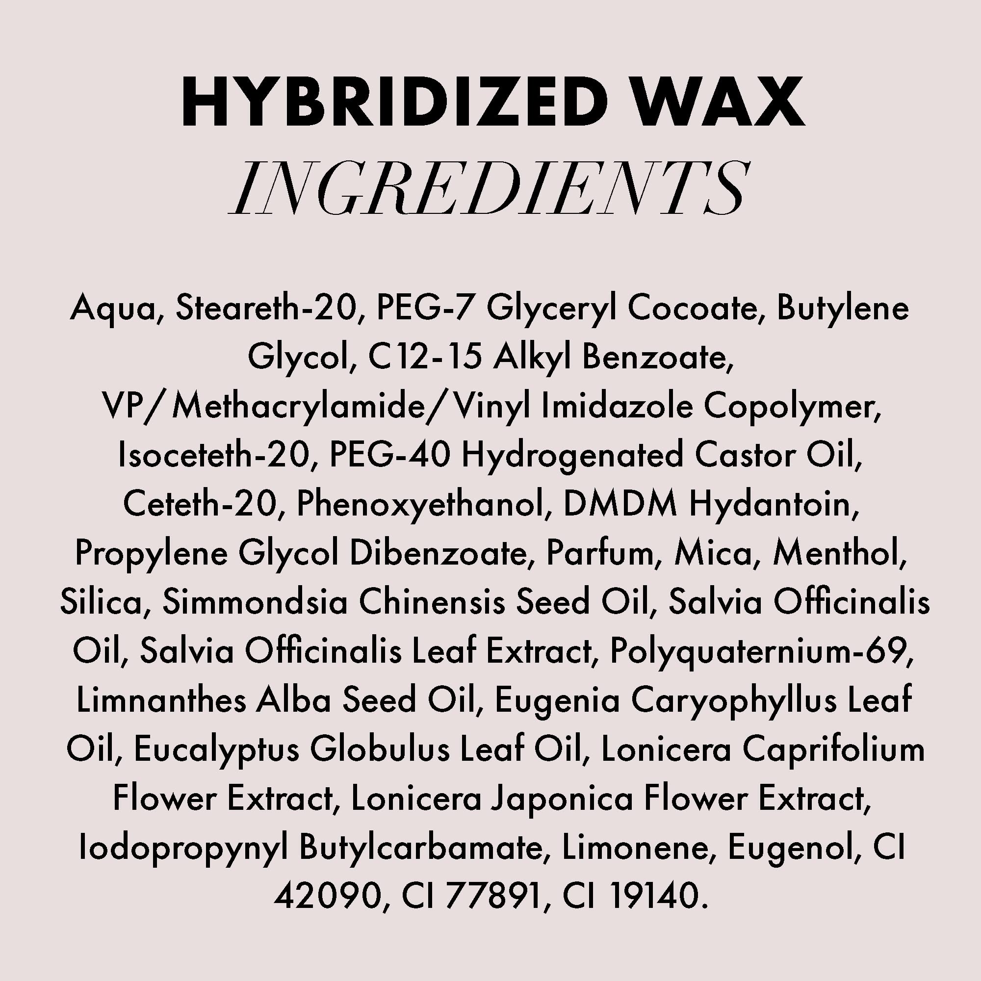 Hanz de Fuko Hybridized Wax ingredientes botánicos que cuidan la textura del cabello.