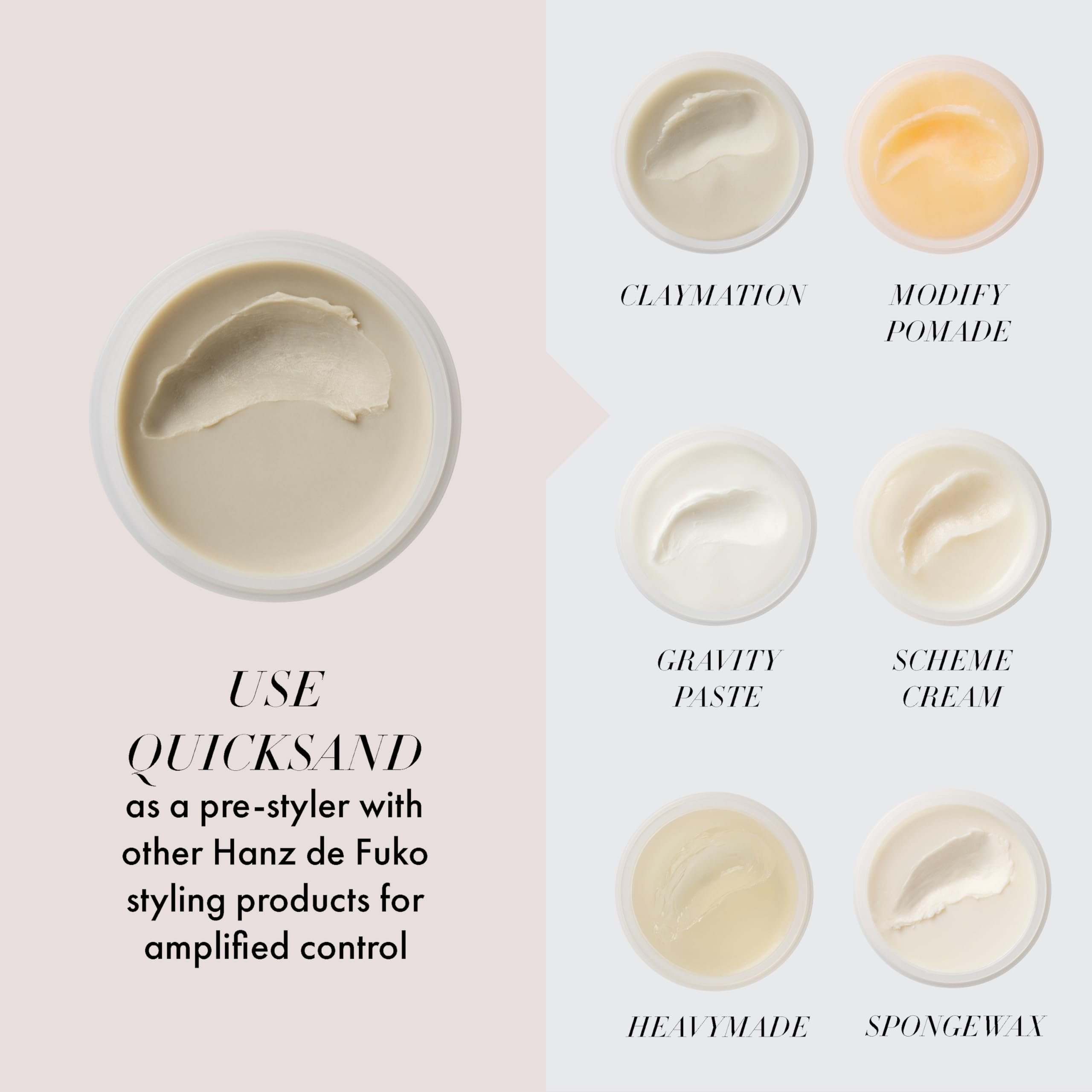 Quicksand de Hanz de Fuko, preestilo para amplificar el control del peinado.