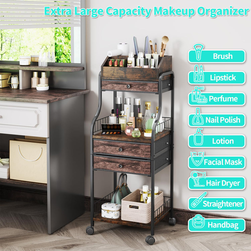 HapiRm organizador maquillaje, ruedas con freno para fijar el mueble con seguridad.