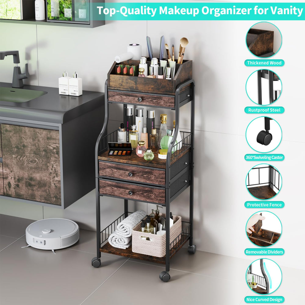 HapiRm organizador maquillaje, diseño con barandas para evitar caídas de objetos.