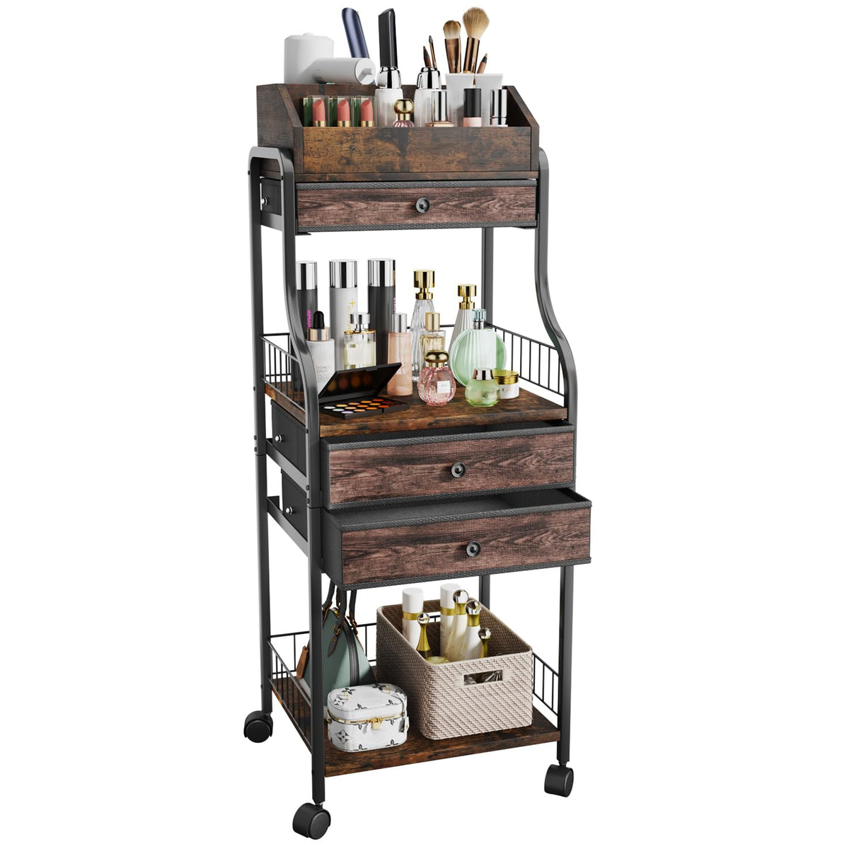 HapiRm organizador de maquillaje de piso, solución elegante para ordenar cosméticos y herramientas.