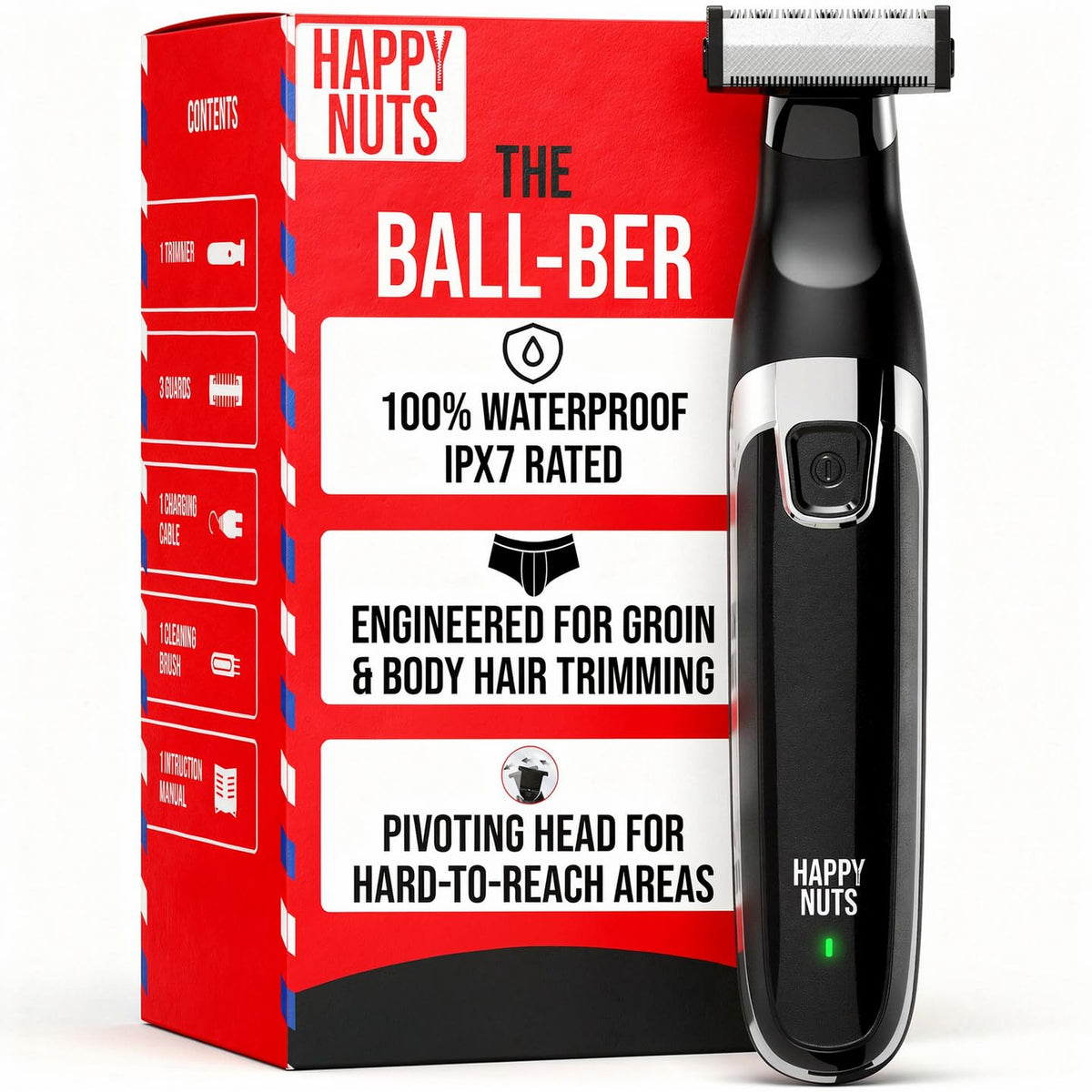 Ballber de HAPPY NUTS con diseño ergonómico de dos caras para zonas difíciles.