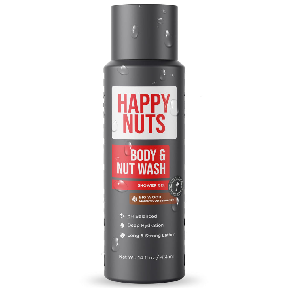 HAPPY NUTS Big Wood: botella clara para uso diario y limpieza refrescante.