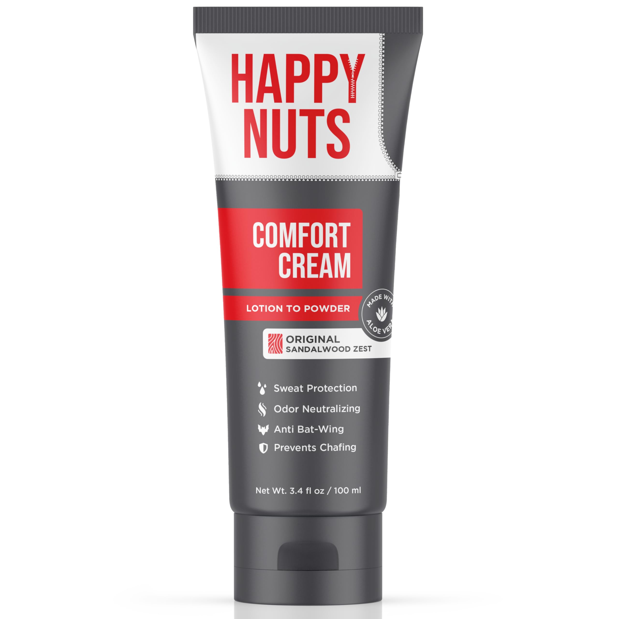 HAPPY NUTS Comfort Cream Deodorant Original en botella, protección antirozaduras para uso diario.