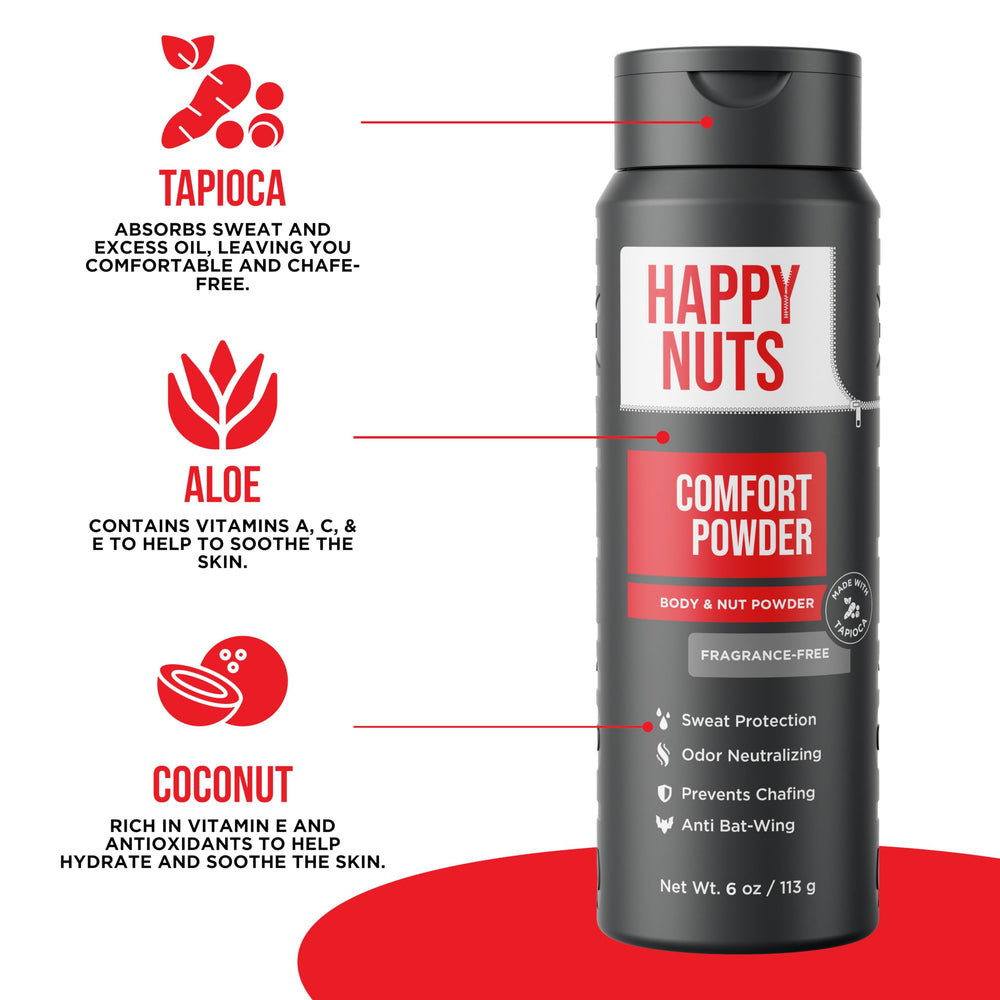 HAPPY NUTS Comfort Powder: aloe y coco para cuidado calmante de la piel.