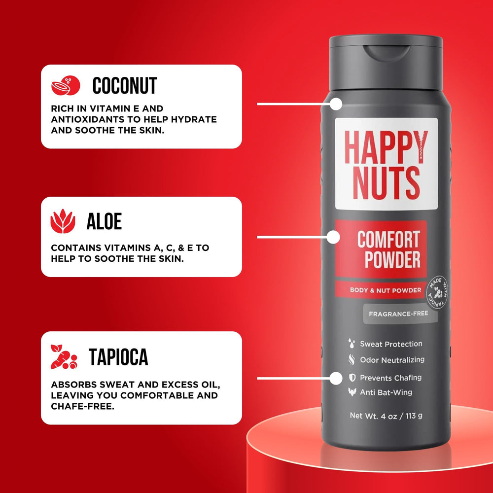 Fórmula con aloe y coco de HAPPY NUTS Comfort Powder brinda confort.