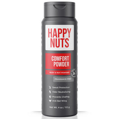 HAPPY NUTS Comfort Powder en envase de 4 oz para uso diario.