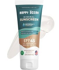 Happy Ocean SPF 45: botella para aplicación fácil en rostro y cuerpo.