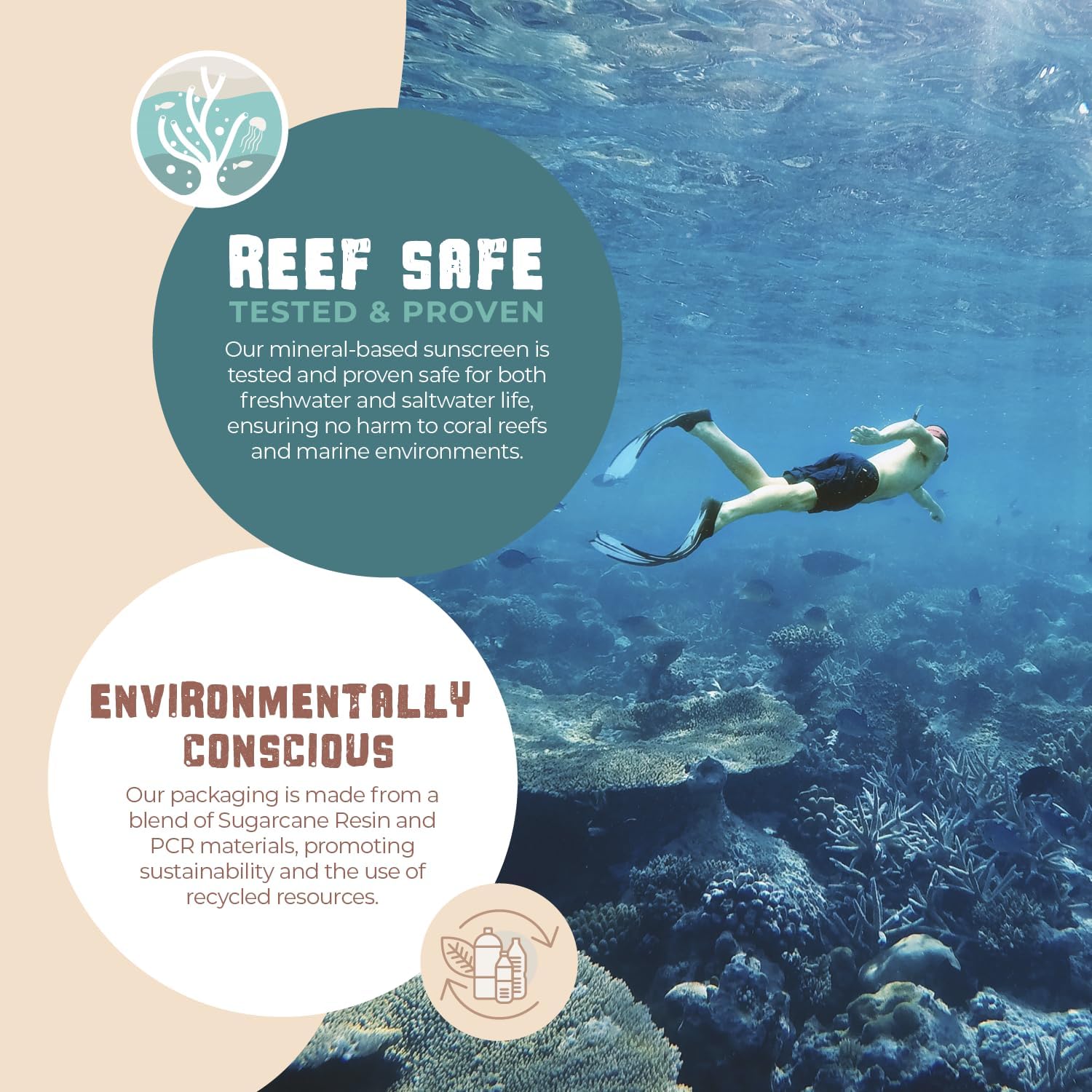 Happy Ocean SPF 45: seguro para el arrecife y ecosistemas marinos.