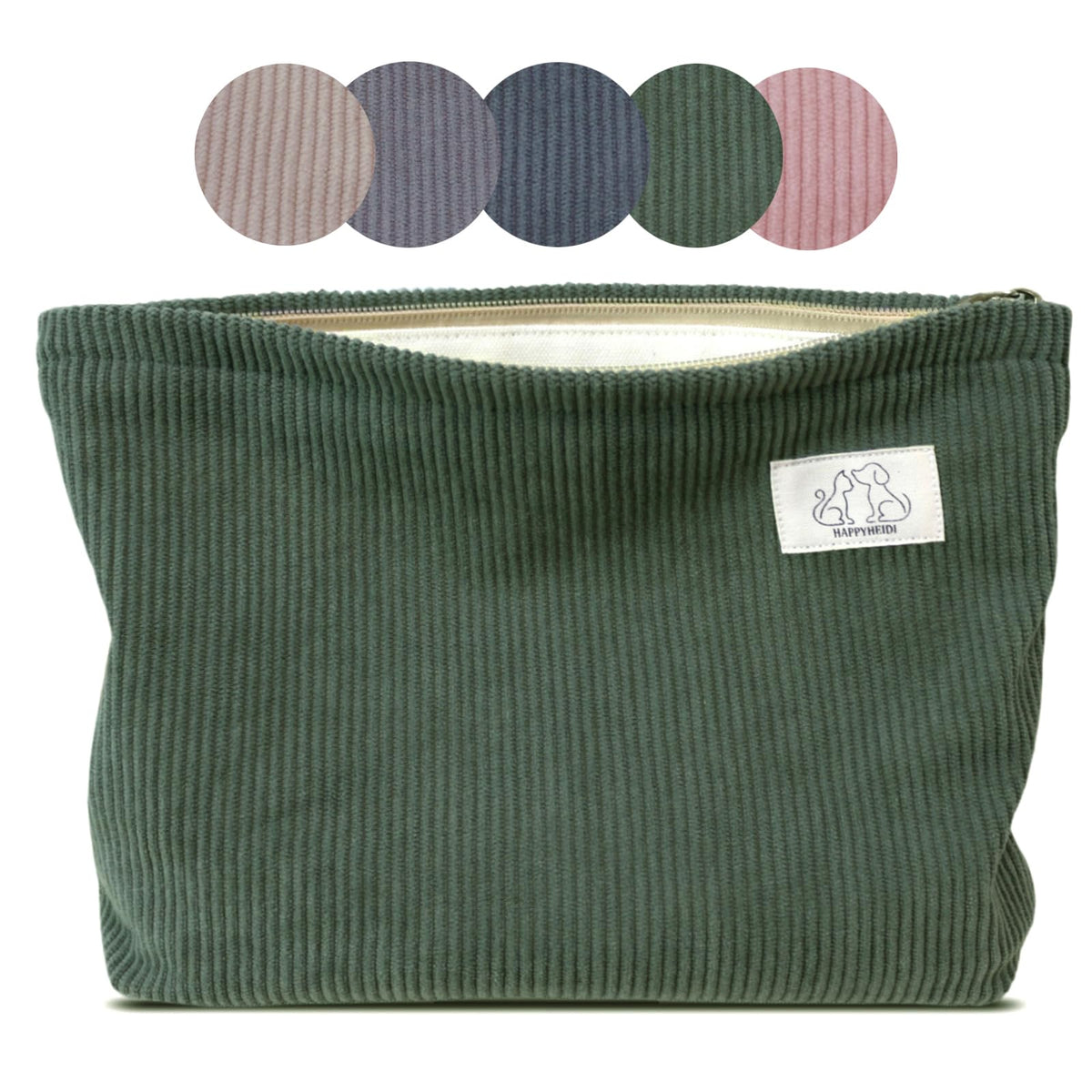 Cartera HAPPYHEIDI de corduroy en azul marino-verdoso; ideal para viaje y organización diaria.
