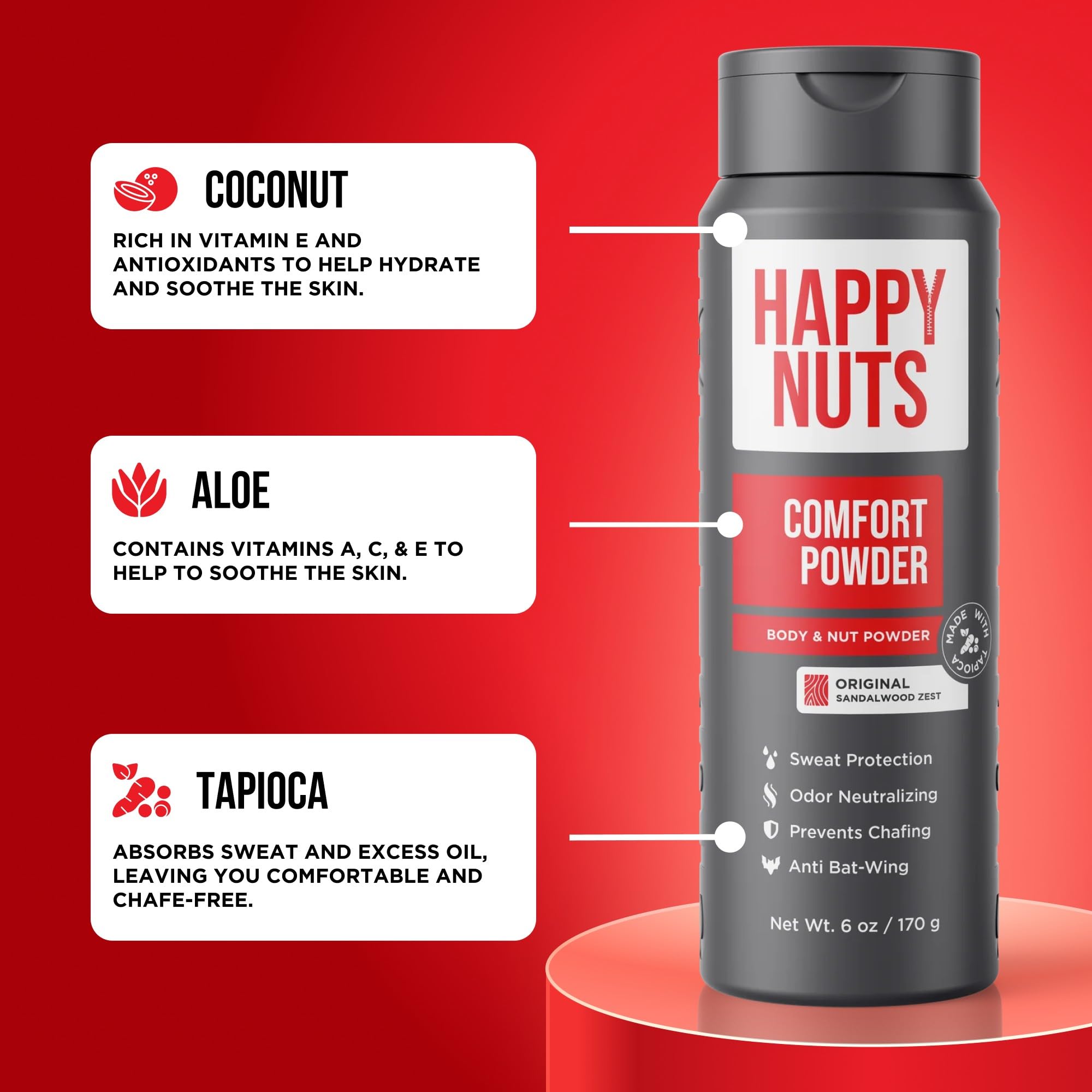 HAPPY NUTS en polvo: sin-talco, piel sensible y protección suave.