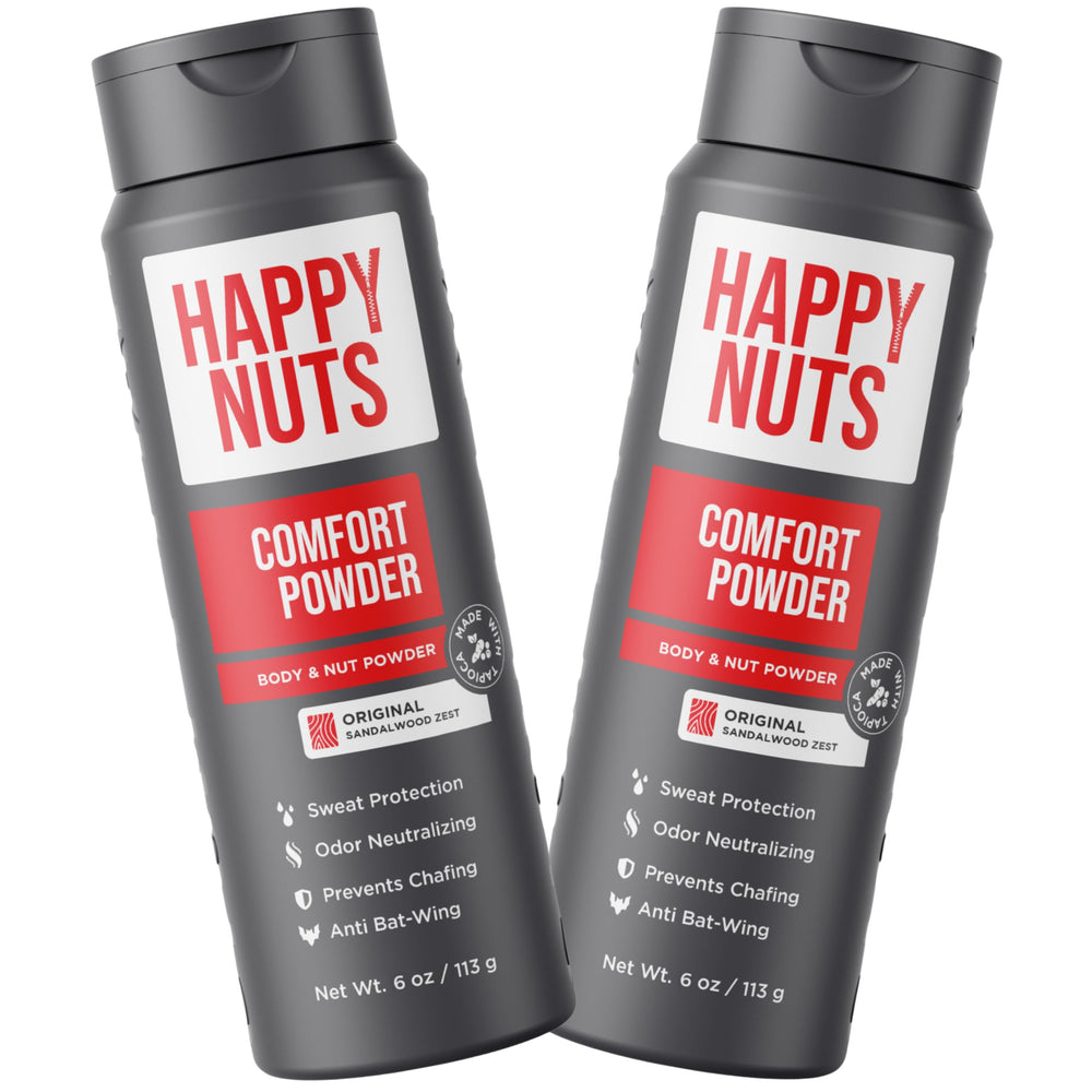 Happy Nuts Comfort Powder montre l'emballage magnum pour une utilisation longue durée et pratique.