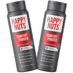 Happy Nuts Comfort Powder montre l'emballage magnum pour une utilisation longue durée et pratique.