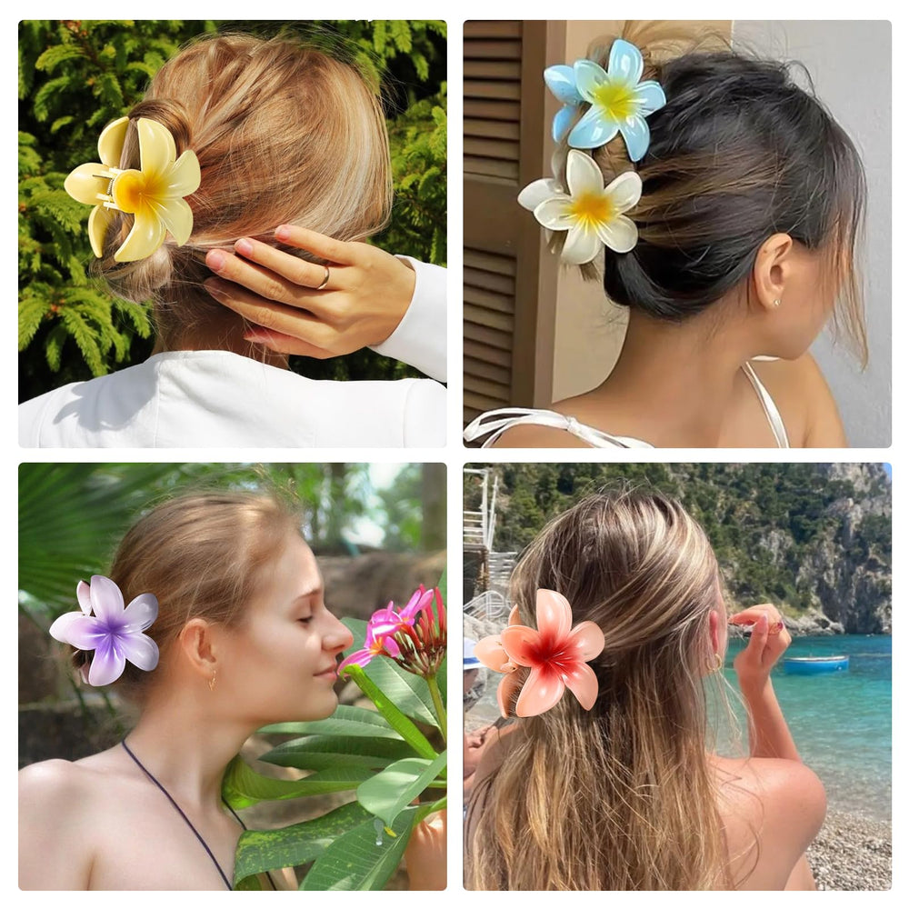 Pinza de cabello ligera HAPTIME con flor plumeria para uso cómodo diario.