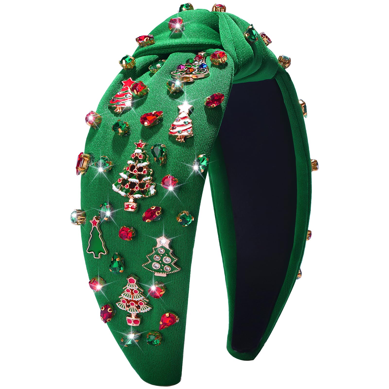 Haqptul diadema cabello con nudo superior y cristales para un estilo navideño elegante.
