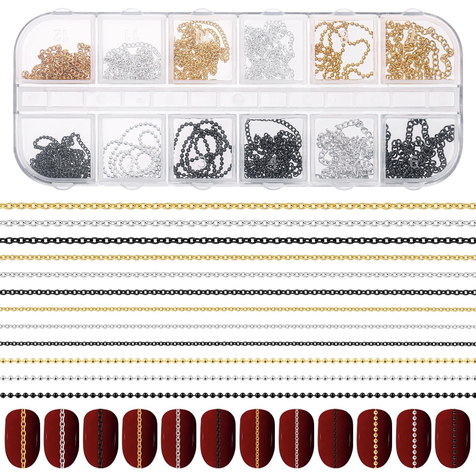 Cadenas Hariendny en dorado para uñas con acabado suave y duradero.