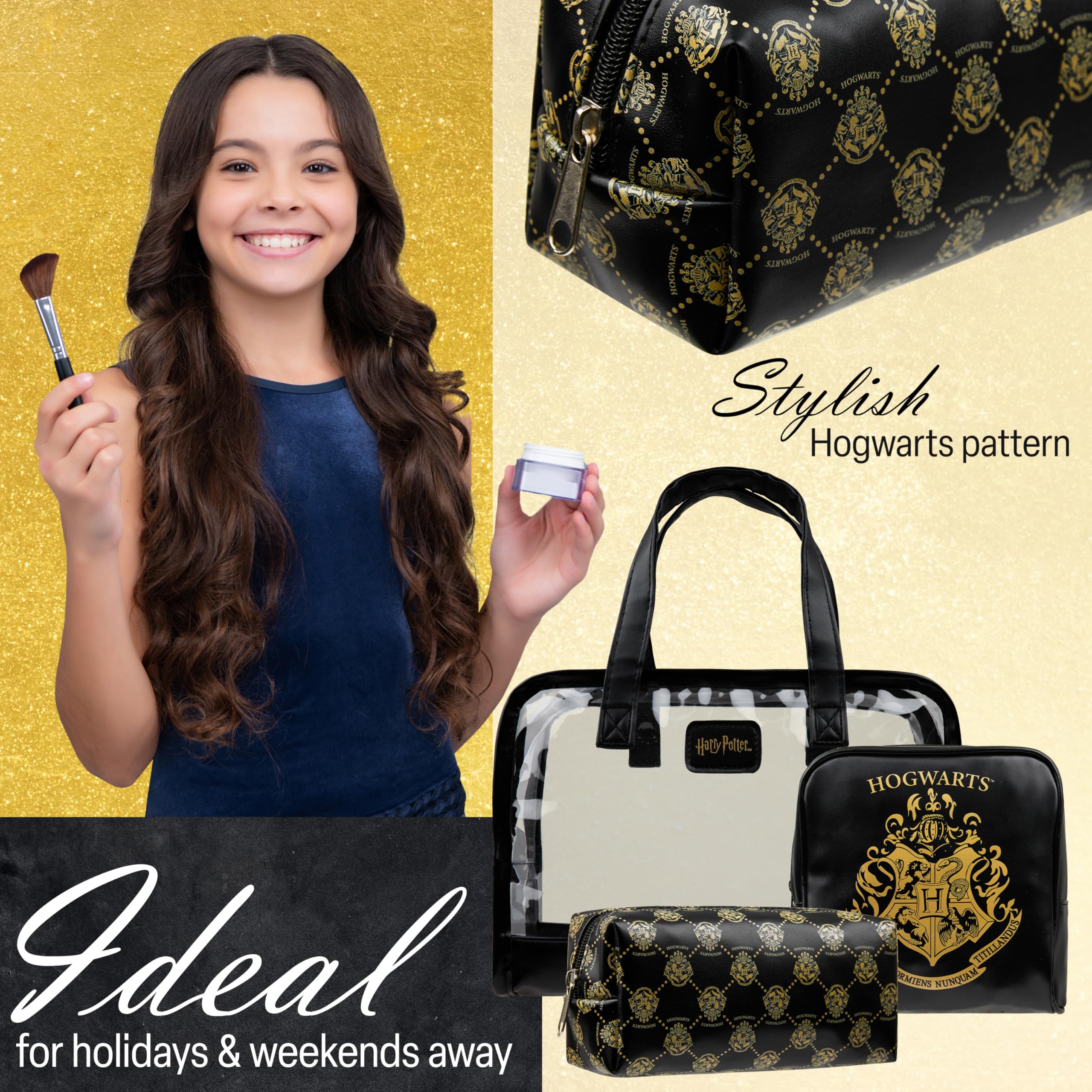 Harry Potter bolso maquillaje mediano ideal para productos de cuidado de la piel y brochas.