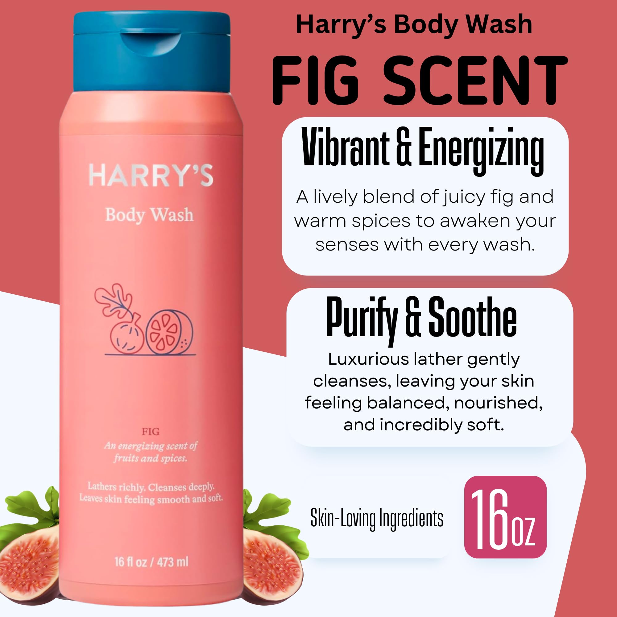 Harry's gel de ducha Fig en frasco, sensación limpia y agradable