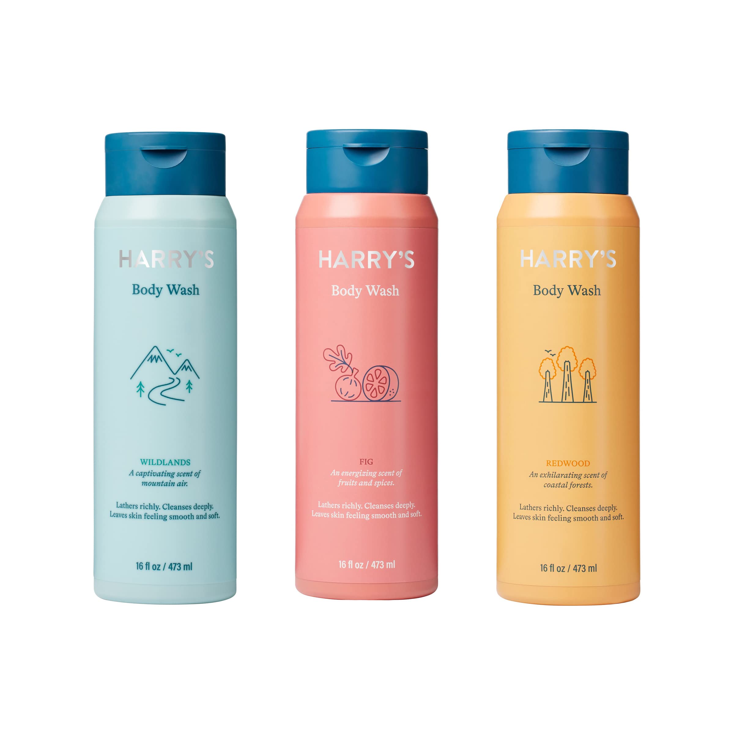 Harry's Gel de ducha, botella con aroma Fig, limpieza suave para la piel.