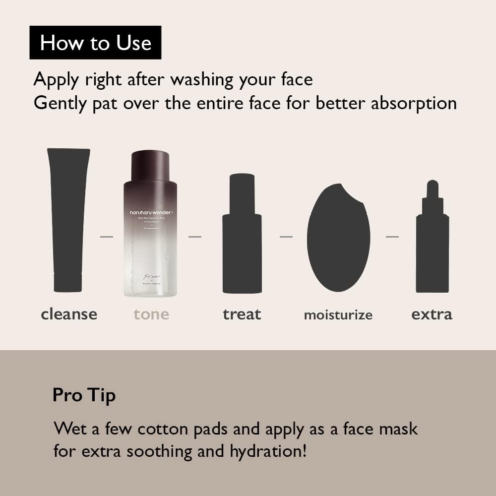 HARUHARU Wonder Black Rice Toner, sin alcohol: fórmula suave para la barrera cutánea.