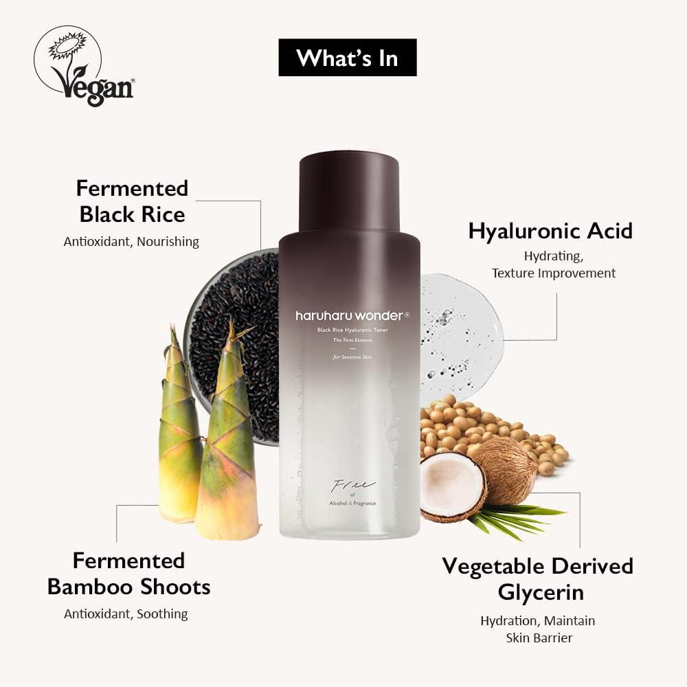 HARUHARU Wonder Black Rice Toner, sin fragancia: cuidado delicado para piel sensible.