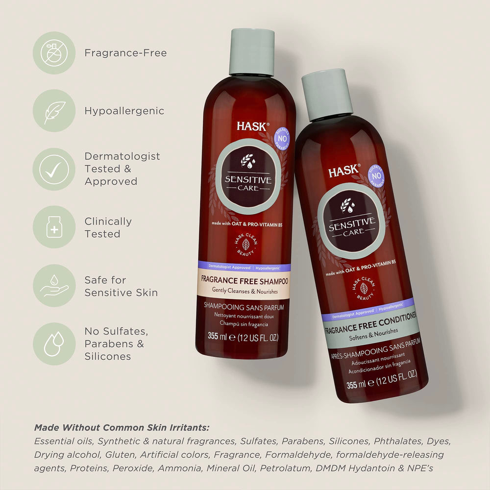 Acondicionador HASK Sensitive Care en botella, cabello suave y manejable.