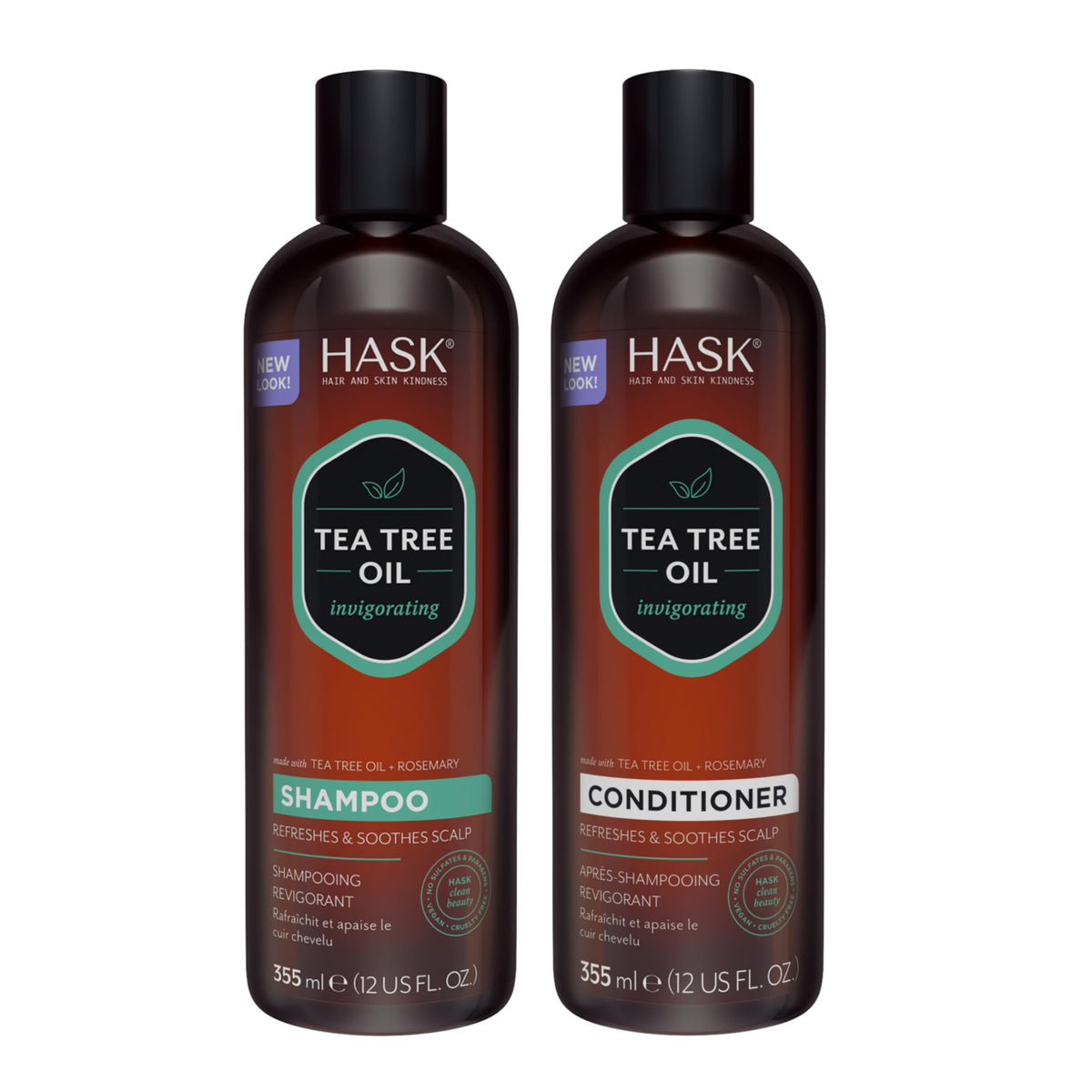 Champú HASK Árbol de Té Romero, botella destacada y sensación vigorizante.