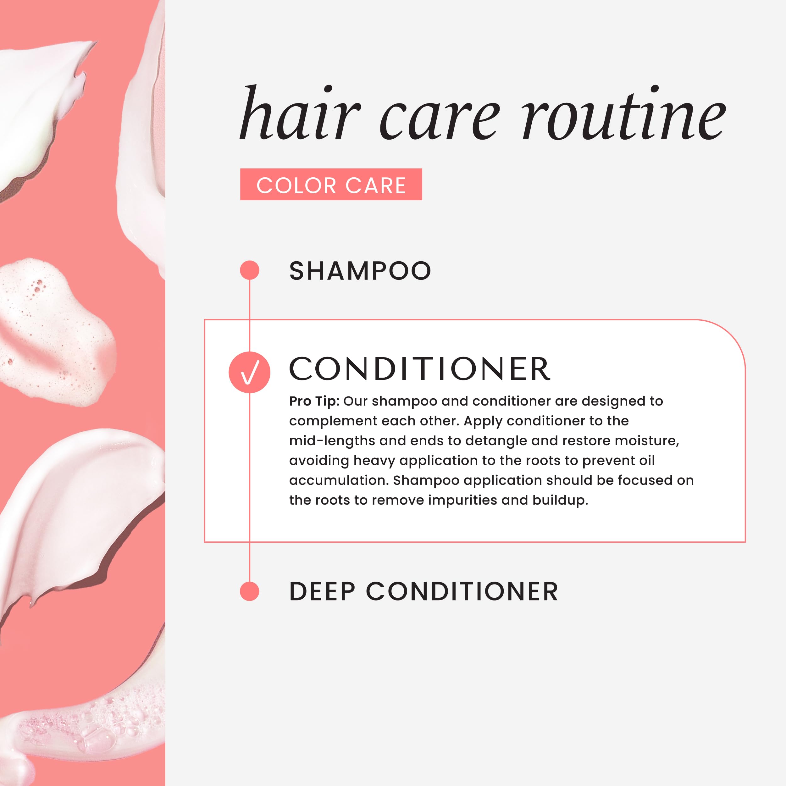 Aplicación del acondicionador HASK Color Care para desenredar sin dañar.