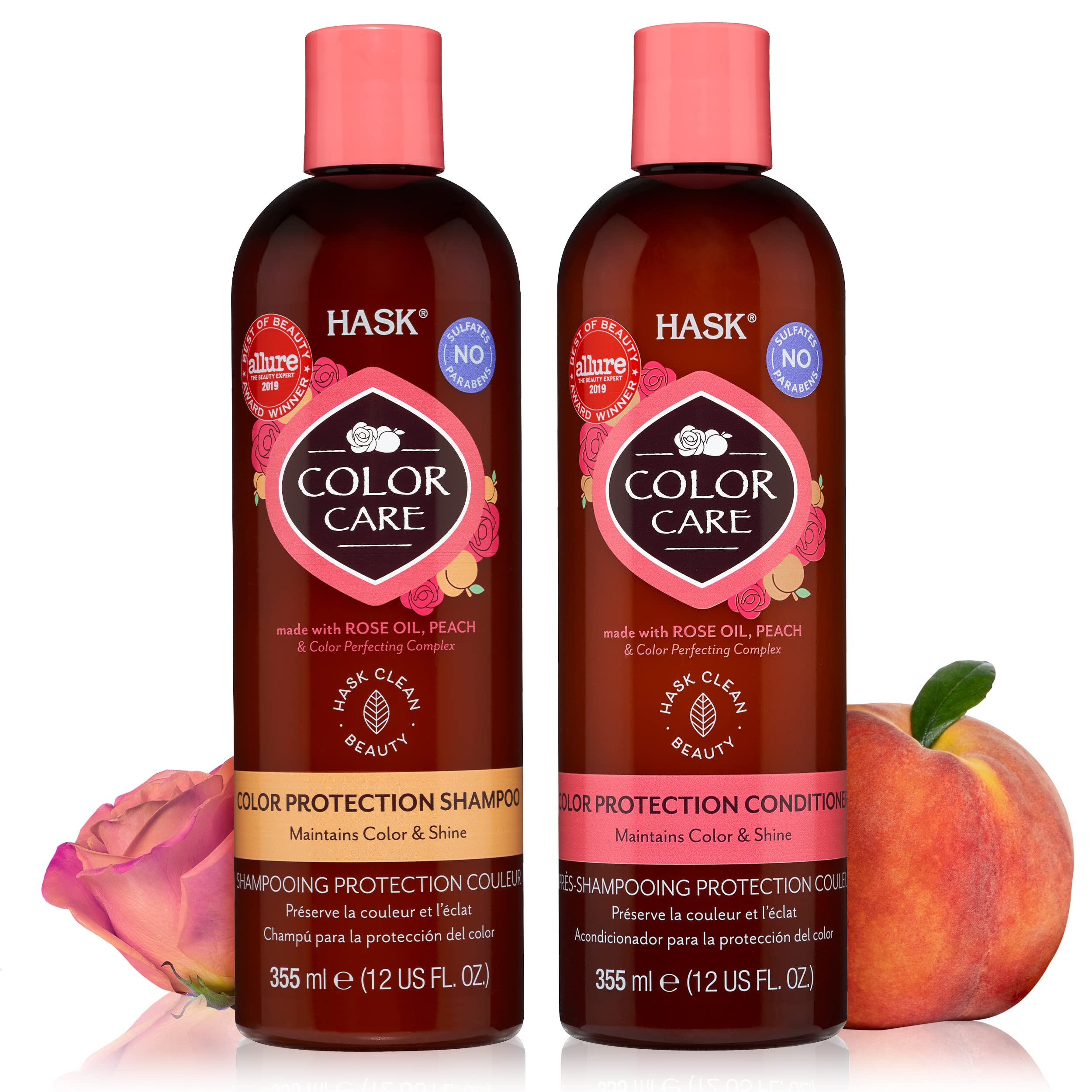 Botella de HASK Color Care Shampoo destacando cuidado suave para color.