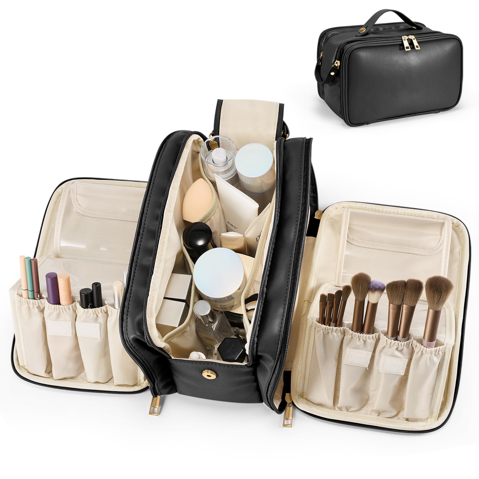HauteHues bolsa maquillaje viaje gran capacidad para organizar cosméticos fácilmente.