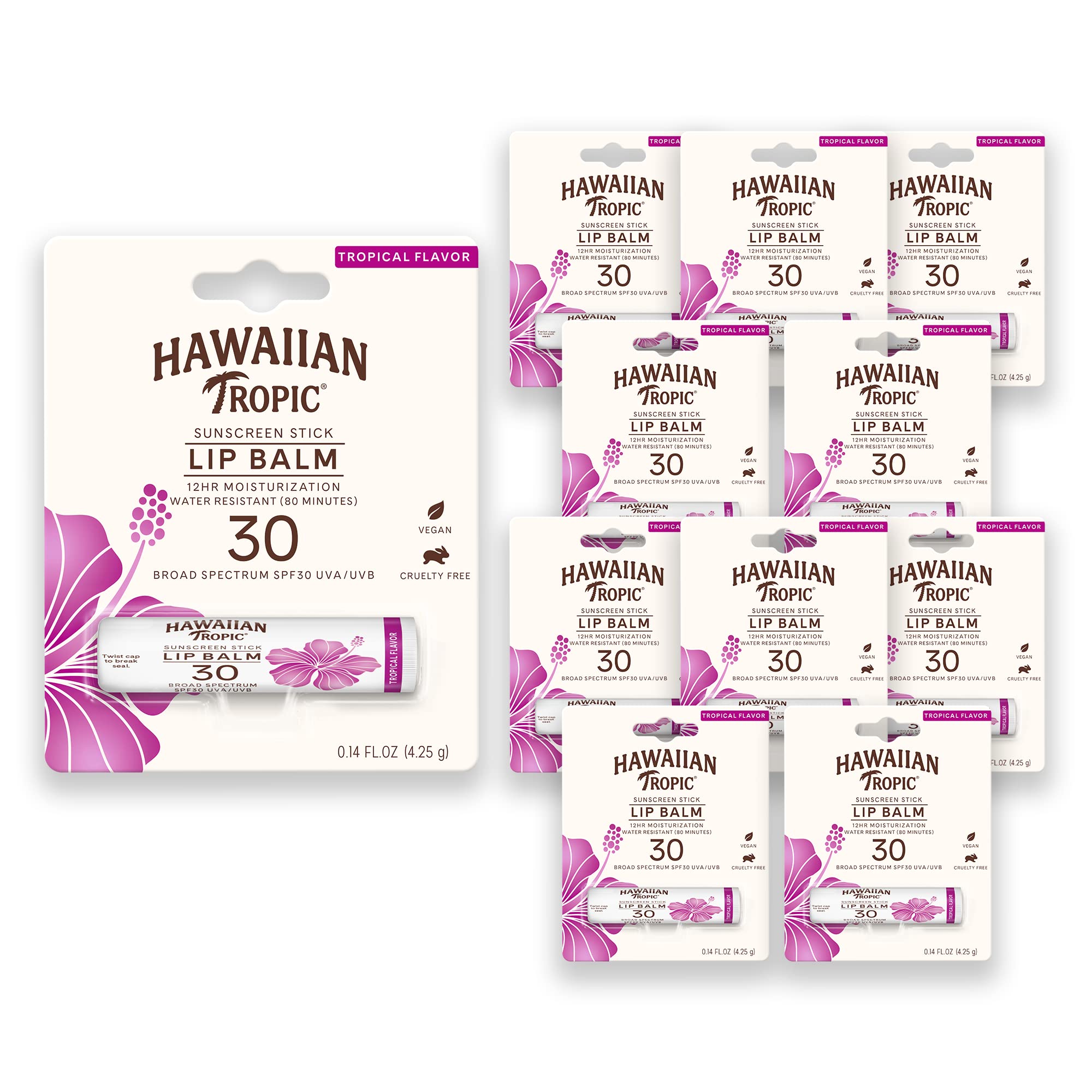 Bálsamo labial Hawaiian Tropic SPF 30 en formato de viaje, protección para labios