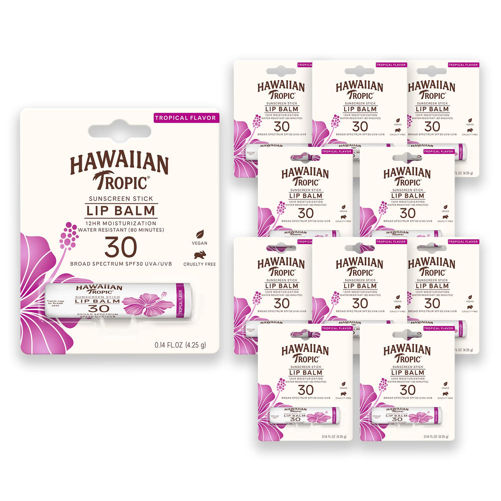Bálsamo labial Hawaiian Tropic SPF 30 en formato de viaje, protección para labios