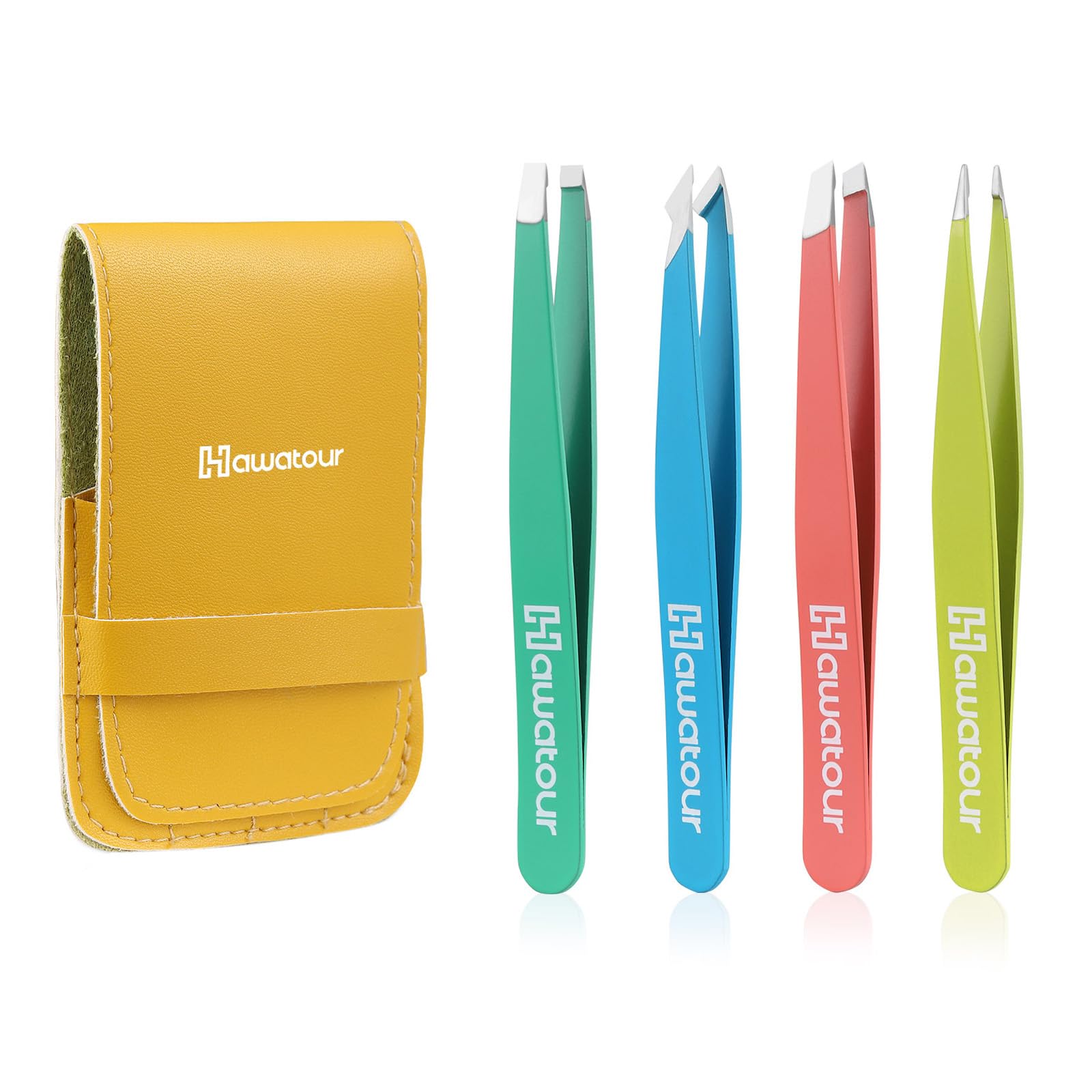 HAWATOUR pinzas conjunto 4 piezas para cejas, precisión para delinear y dar forma.