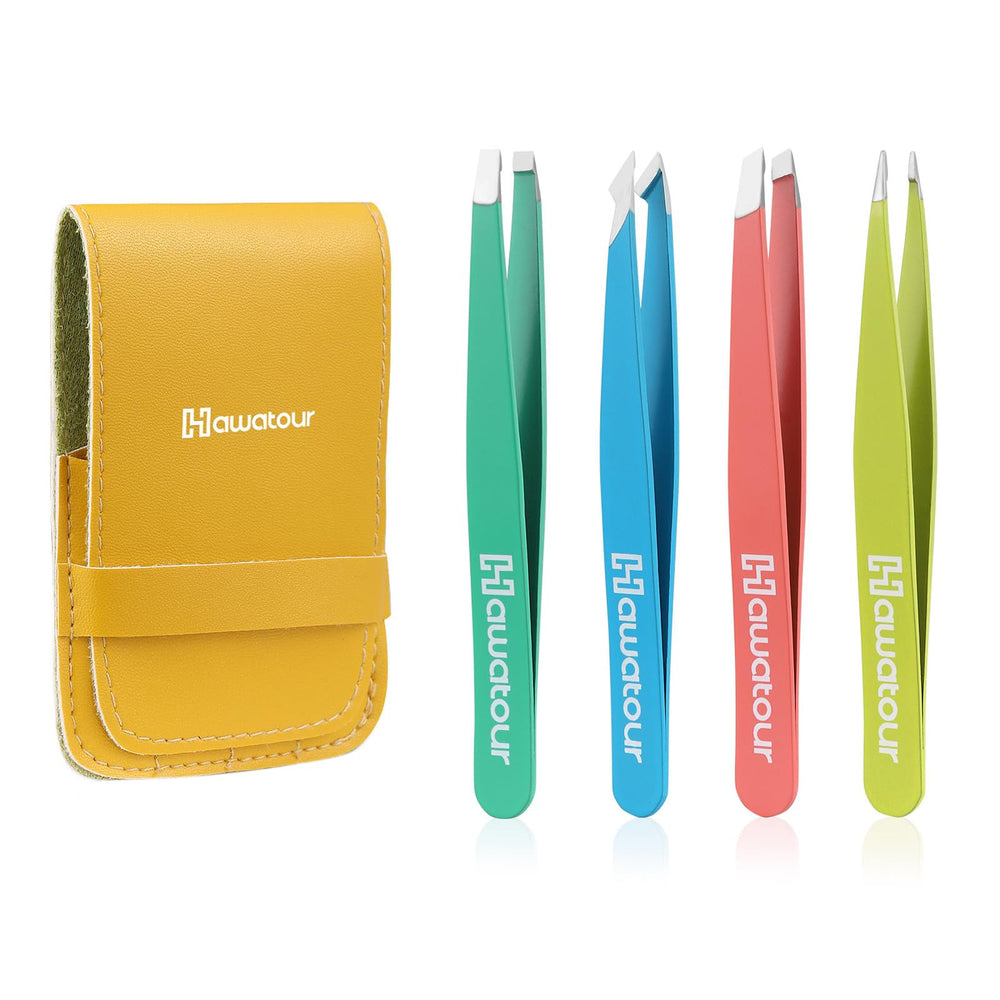 HAWATOUR pinzas conjunto 4 piezas para cejas, precisión para delinear y dar forma.