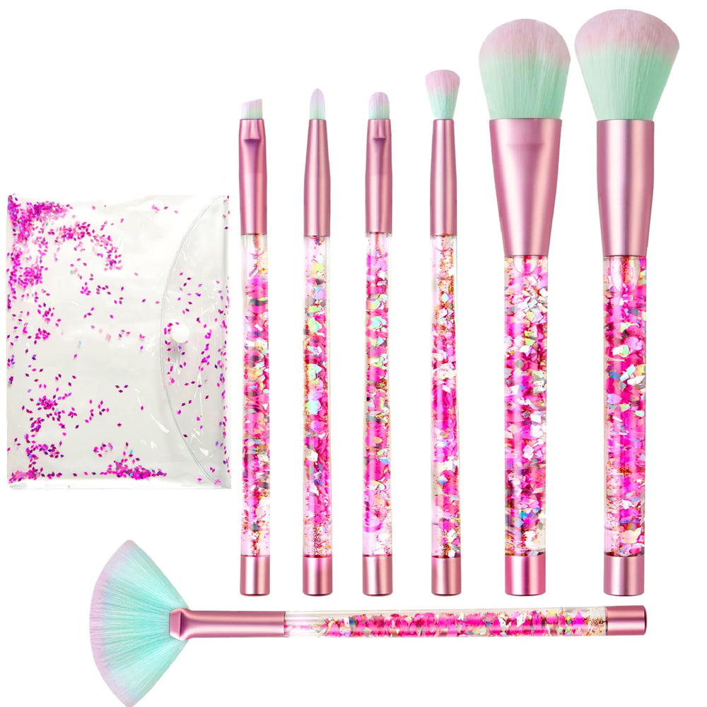 Hawetimher kit maquillaje rosa glitter con mango líquido, listo para un aspecto deslumbrante.