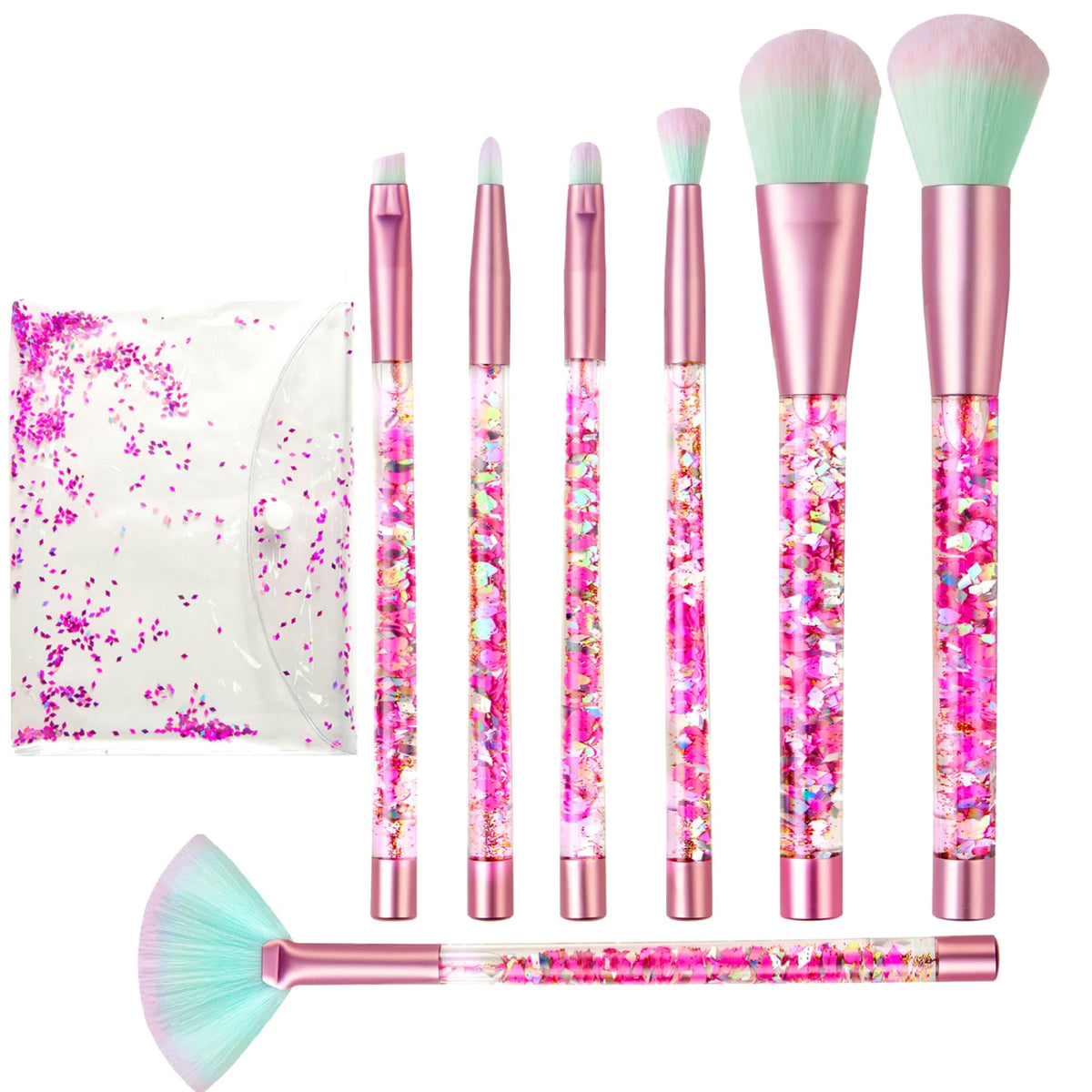 Hawetimher kit maquillaje rosa glitter con mango líquido, listo para un aspecto deslumbrante.