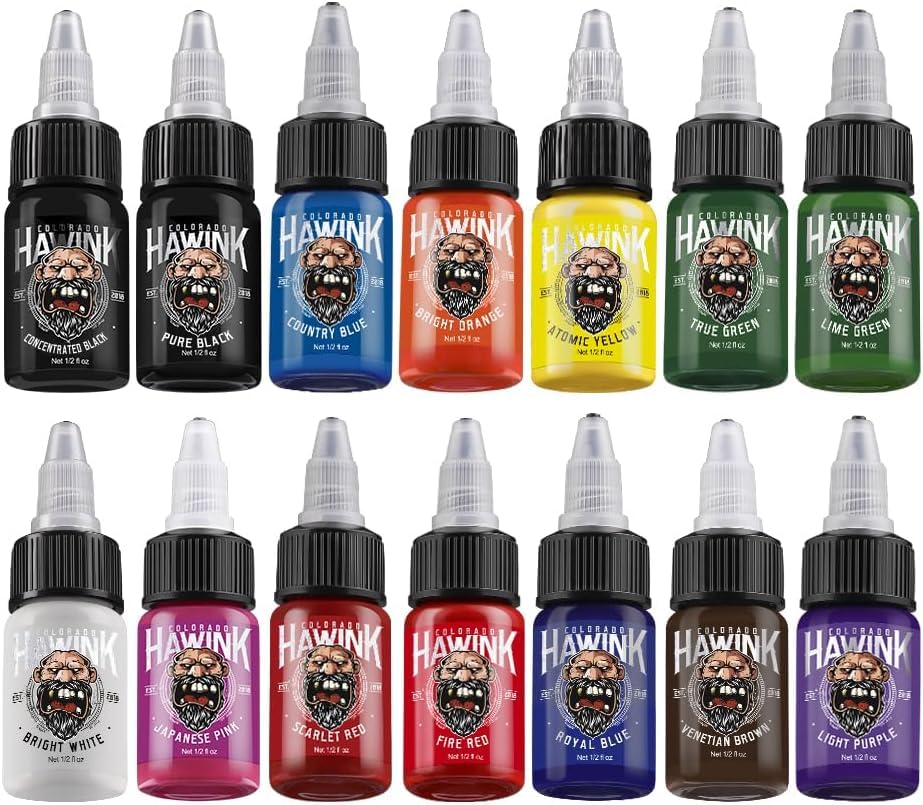 Hawink encre tatouage 14 couleurs, nuances vibrantes pour ombrage fluide