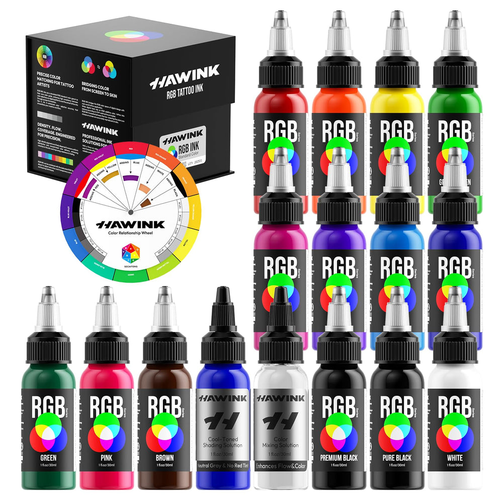 HAWINK set de tinta de tatuaje con 14 colores en onza, colores vivos para resultados nítidos.