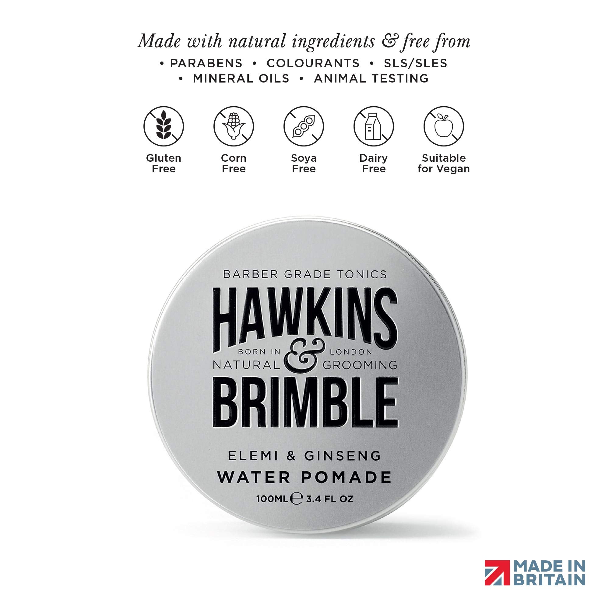 Aroma elemi y ginseng de Hawkins & Brimble para grooming.