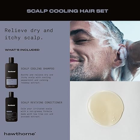 Aplicación del champú Hawthorne en cabello mojado para limpieza suave.