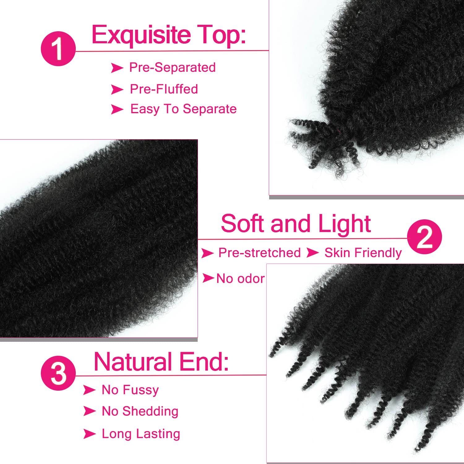 Hbegant Fibra sintética afro trenza 24 pulgadas, acabado suave y manejable.