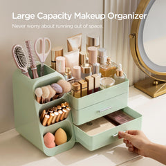 Espacio HBlife para productos de cuidado de la piel y herramientas, ideal para baño o escritorio.