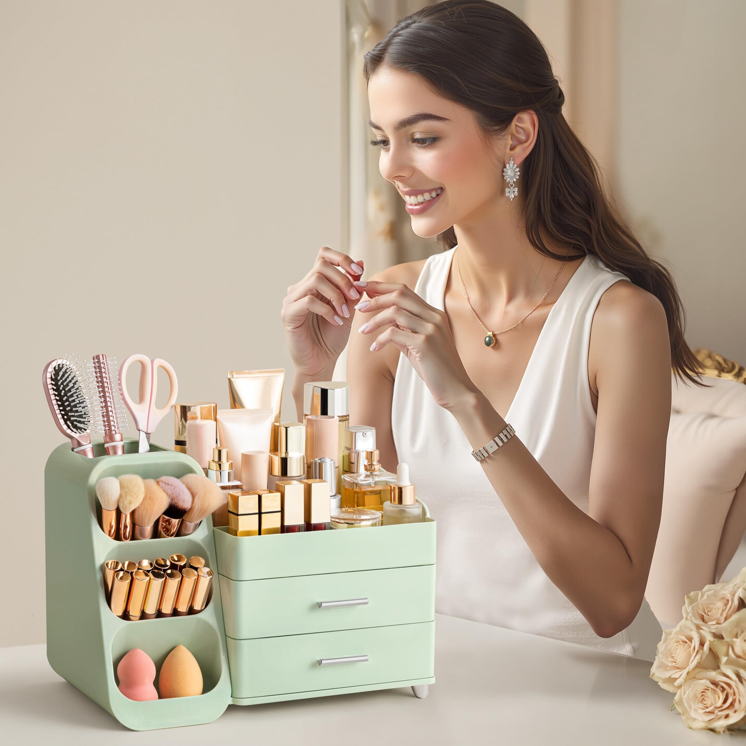 Regalo práctico de HBlife que organiza maquillaje, joyas y accesorios de cuidado.
