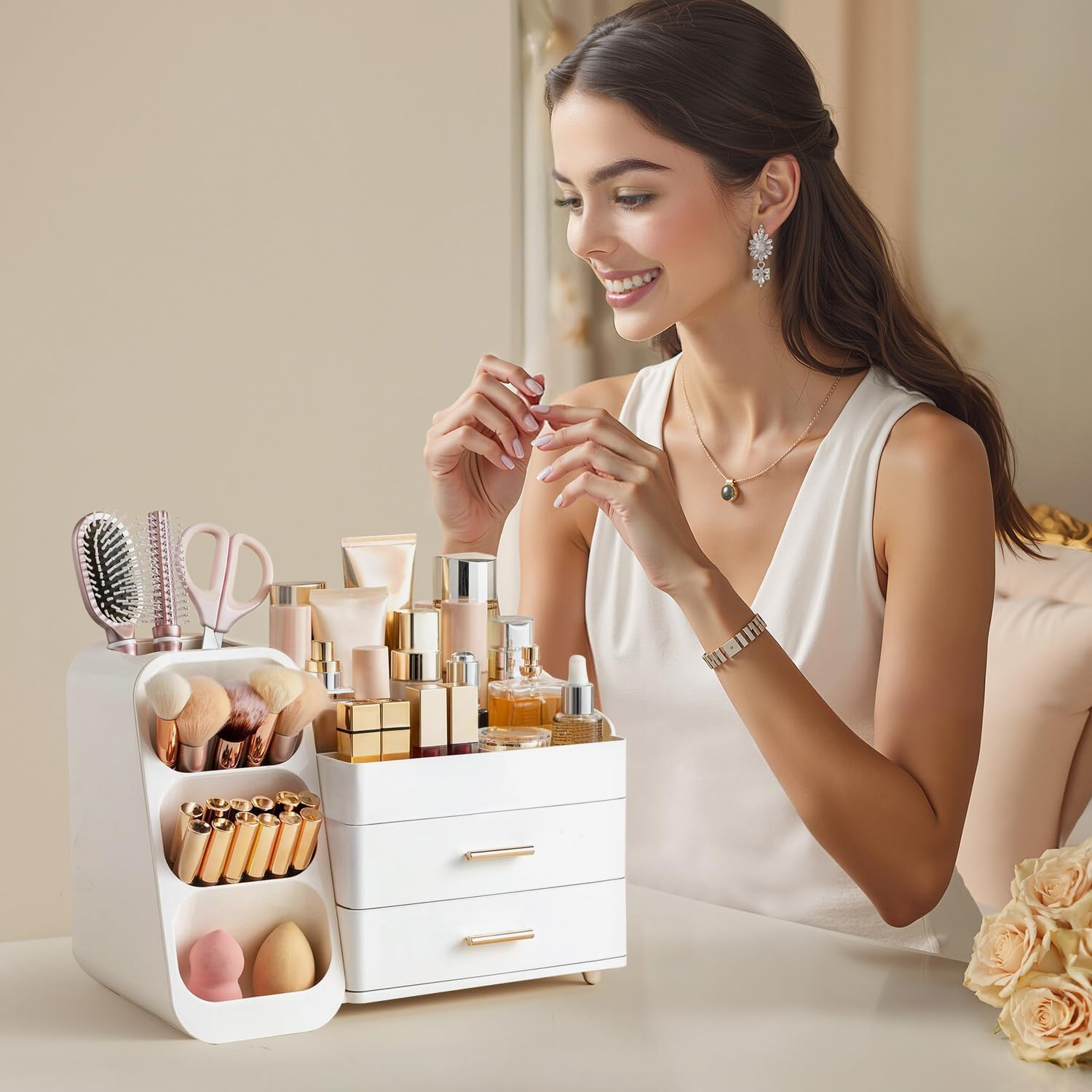 HBlife organizador usos multifuncionales para maquillaje, rostro y herramientas