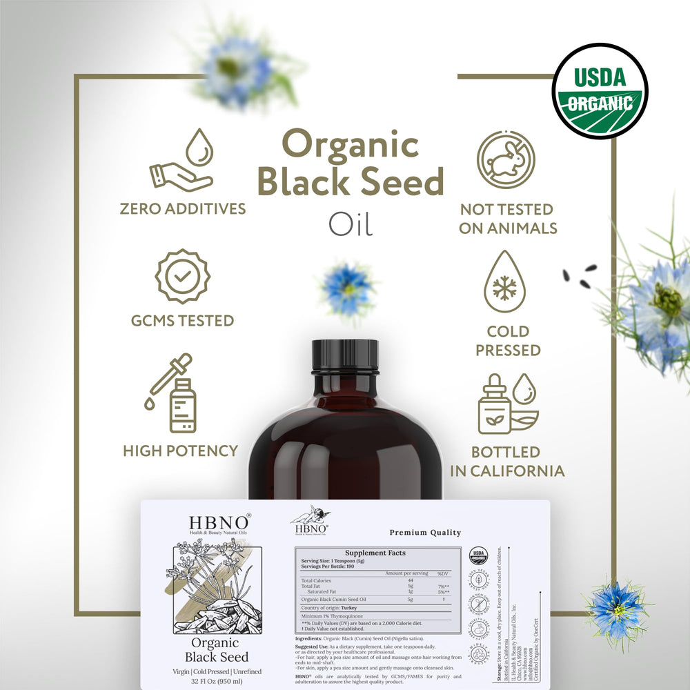 HBNO Aceite de semilla negra para labios en botella de vidrio 950 ml